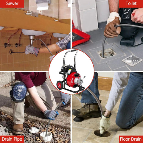 Heavy Duty Electric Drain Snake Machine That Knocks Out Stubborn Clogs Fast, used for sewer, toilet, and floor drain cleaning.