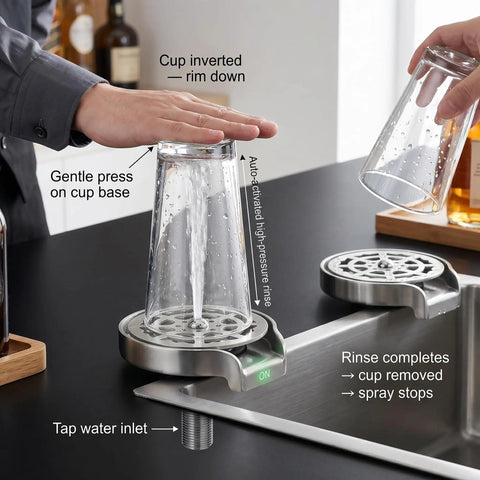 Automatic Glass Rinser And Cup Washer For Sink With 360 Degree Rotation Stainless Steel G One Half Attachment Quick Rinse