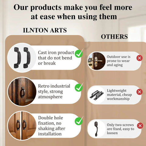 Heavy Duty Cast Iron Door Pull Handles Set Of 2 In Black Antique Finish for durable retro style and outdoor use comparison infographic