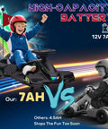 Child riding 12V Electric Kids Go Kart Drift Car With Slow Start Music And Colorful Lights Outdoor Ride On Toy For Ages 8 To 12 Two Speed 1.9 To 5 MPH Safe Easy Setup Black