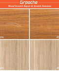 Before and after comparison of wood surfaces repaired using Easy Peasy Wood Furniture Repair Kit With 18 Solid Touch Up Colors.