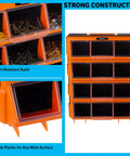 Hella Spacious Plastic Storage Drawers Heavy Duty Small Parts Organizer For Garage Workshop 12 Drawer Bins Sorter, orange bins with screws.