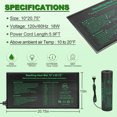 Waterproof Seedling Heat Mat 10x20.75 Inches Four Pack Durable Plant Heat Mats For Germination Indoor Gardening And Greenhouse Use UL And MET Certified Keeps Soils Warm And Boosts Sprouting