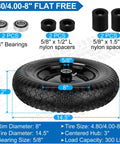 Flat Free Wheelbarrow Tires And Wheels 14.5 Inch Universal Fit Solid Tires For 5/8 Inch Or 3/4 Inch Bearings shown with spacers