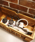 Large Wooden Cable Management Box For Home And Office, Pine wood box with power strips and cables concealed, under desk setup.
