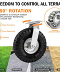 Heavy Duty Pneumatic Casters 10 Inch 4 Pack With 2 Swivel And 2 Rigids, 1200 Lbs Capacity, Rubber Wheel showing 360-degree rotation