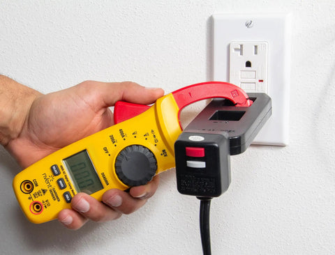 Pro Grade Digital Snap Around Clamp Meter With 5 Functions And 9 Range For Quick Voltage Testing, Measures 400 600V AC DC, Resistance And Continuity, Data Hold, Auto Power Off, Includes Case, Yellow Compact Tool in hand testing outlet