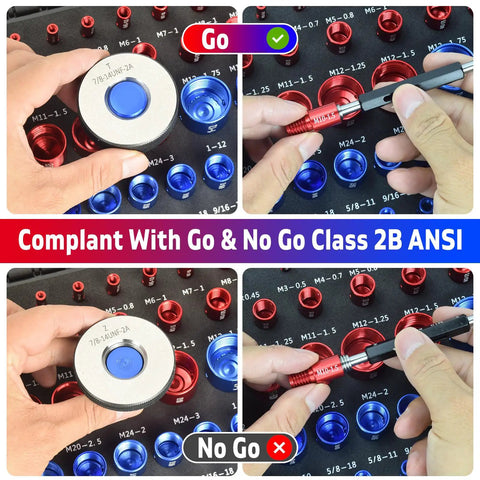 Hands using 55 Piece Thread Gauge Set For Nuts And Bolts With 30 Inch Standard And 25 Metric Sizes Quick Size Check.
