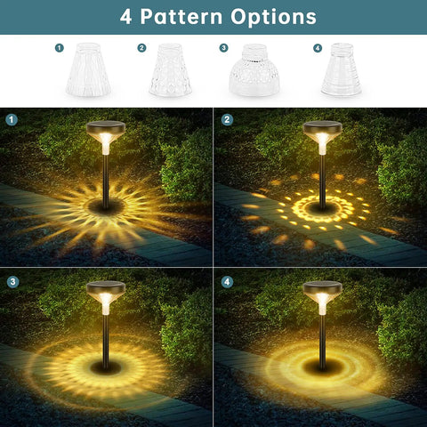 Lit Ultra Bright Solar Pathway Lights Eight Pack With Remote Color Changing and Warm White Modes showing four light patterns