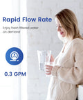 Woman using PF-01A Water Filter Replacement For Waterdrop Pitcher And Dispenser enjoying rapid flow rate, 0.3 GPM, indoors