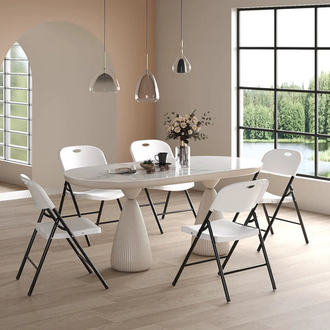 Dining area with Built Tough 350 Pound Weight Capacity Plastic Folding Chair With Reinforced Steel Frame For Indoor And Outdoor Use