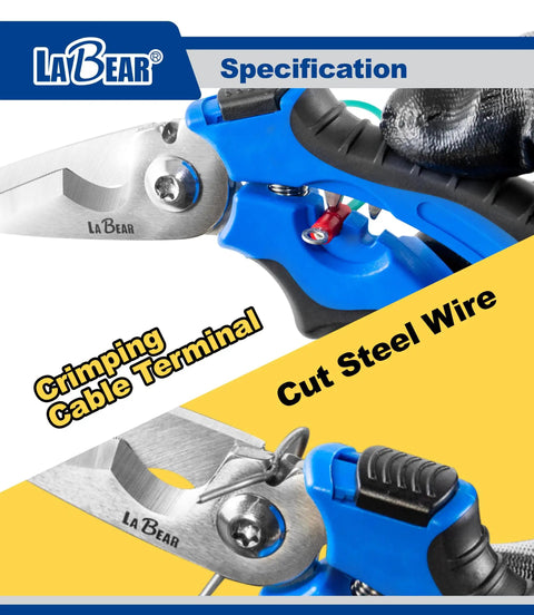 7 Inch Angled Electricians Shears For Wire And Cable Cutting, Multi Function Cutting Tool With Stainless Steel Blades