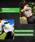 Individuals using TPro Green 2.0 Golf Swing Training Aid With Heavy Resistance And Coach Crafted Drills for posture and swing improvements.