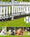 42.5 Ft Garden Fence Panels No Dig Fence For Dogs 30 Rustproof Metal Panels 13 Inch High Dog Safe Barrier beside a white fence