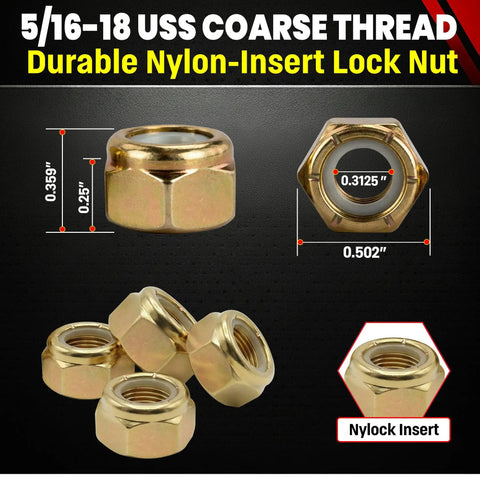5/16 18 Nylon Insert Lock Nuts Grade 8 Alloy Steel Nylock Hex Nuts Yellow Chromate Zinc High Strength 50 Pack