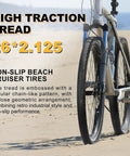 Side view of bike on beach with 26 Inch Cruiser Bike Tire Set 2 Pack With Puncture Resistant Replacement Tires Inner Tubes And Tire Levers