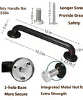 Tough As Nails Wall Mount Grab Bars 12 Inch 2 Pack In Matte Black 304 Stainless Steel Supports Up To 500 Lbs showing dimensions and mounting details.