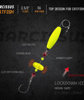 Catfish Rig Set With Six Pre-Tied Rigs Two Sinker Sliders Two Ounce Pyramid Sinker Float Rig Tackle Santee Rig And Circle Hooks Size Five Zero yellow float design detail.