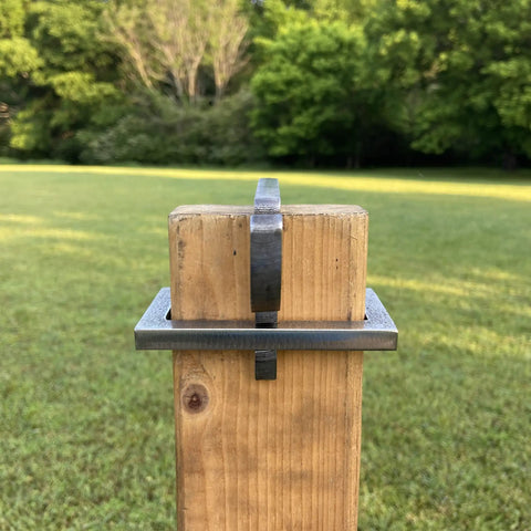 AR500 Hardened Steel Shooting Target 2x4 Topper Hook Three Eighths Inch Thick For 0.6 Inch Hole Mounting on wood frame