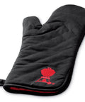 Barbecue Grill Mitt Black Cotton with Red Kettle Embroidery Foldable Cuff One Size Fits Most Padded Heat Shield for Safe Grilling