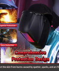 Welding Hood Cover With Extended Wraparound Neck Protector FR Cotton Rear Cover With Press Fit Seal Keeps Your Neck Safe While Shielding Back Of Head Fits Most Helmets Reduces Spatter Sparks And Glare in use, close-up view.