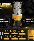Heavy Duty Right Angle Impact Wrench Compatible With Dewalt 20V Max Cordless showing auto brake stop features in close-up view.