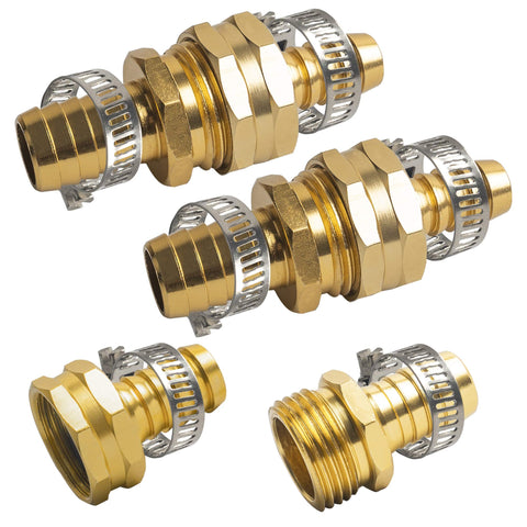 5/8 Inch Aluminum Garden Hose Repair Kit With Female And Male Connectors And Stainless Steel Clamps, 3 Pack