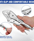10 Inch Curved Jaw Locking Pliers With Wire Cutter Beefy Heavy Duty Chrome Vanadium Steel Vise Grips in hand view