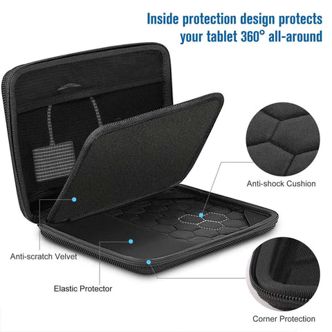 Heavy Duty Tablet Sleeve Case For 11 Inch Apple iPad And iPad Air 10.9 showing interior anti-shock cushion and anti-scratch velvet material.