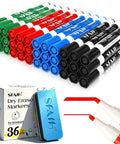 Chisel Tip Dry Erase Markers With Magnetic Whiteboard Eraser 36 Bulk Pack In Four Colors For Teachers And Office Use