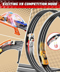 Epic Slot Car Race Track Set for Kids with 29 Foot Electric Track featuring dual racing loops and LED overpass in action.