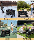 Heavy Duty Collapsible Wagon With Tailgate And Brake 600 Lbs Capacity All Terrain Beach Cart for Camping, Shopping, Sports, Gardening
