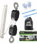 Heavy Duty Block And Tackle Pulley System With 5 To 1 Lift 1000 Lb Working Load 2000 Lb Break Strength 50 Ft Rope Hoist With 2 Soft Loops