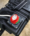 Beefy Heavy Duty Battery Switch 12 to 48 Volt Waterproof Master Disconnect Isolator for Cars Trucks RVs and Boats On Off Power Cut Switch with 275A Continuous at 12V and 1250A Peak installed on a black battery case