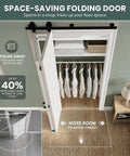 60 By 84 Inch Bifold Barn Door Kit With H Shape Hardware For Tight Squeezes shown in use, folding neatly to save space in closet.