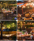 Outdoor String Lights Commercial Grade 96 Ft Waterproof With 30 S14 Shatterproof Dimmable LED Bulbs illuminating patios