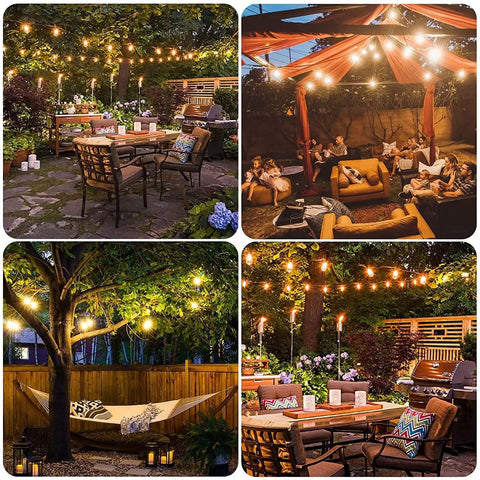 Outdoor String Lights Commercial Grade 96 Ft Waterproof With 30 S14 Shatterproof Dimmable LED Bulbs illuminating patios