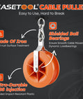 Two Pack Heavy Duty Cable Pulley Featuring A 360 Degree Swivel Ring And Anti Friction Bearing For Smooth As Butter Operation With Rust Resistant Bracket Chamfered Edges Protect Your Lines During Everyday Rigging Tasks, showcasing iron and plastic components.