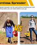Comparison of traditional seeding vs using the Power Spreader For Dewalt 20V And 60V Batteries, Seed And Fertilizer Spreader.