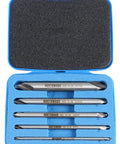 Long Series Center Drill Set HSS M2, 5 Pc 3/64 to 3/16 Inch, 4 Inch Length, Right Hand 60 Degree Tips, in blue plastic case