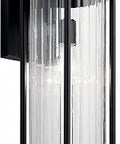 Black Outdoor Wall Light 20 Inch One Light Sconce With Clear Ribbed Glass For Traditional And Transitional Homes mounted on wall