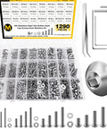 1290 Piece Stainless Steel M2 M3 M4 M5 Screw And Nuts Kit With Button Head Socket Cap Screws Flat Washers Hex Nuts And Wrenches