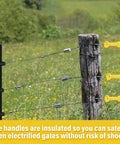 Two Sets Electric Fence Gate Handle Kit With Anchors And Insulators Including Two Yellow Handles With Spring, Four Black Insulators, And Four Anchors With Screws For Fast, Durable Outdoor Fence Installations on wooden post