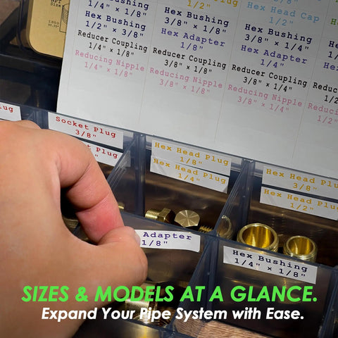Hand selecting component from 137 Piece Brass Pipe Fittings Assortment Kit For NPT Projects With Extension Adapters Reducers
