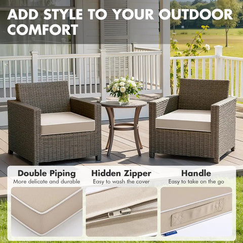Beige Outdoor Chair Cushions Set Of 2 For Patio Chairs 19 X 19 X 3 Waterproof With Adjustable Straps Fade Resistant Three Year Color Fastness