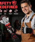Professional Flathead Angle Grinder Built Ridiculously Tough Works Slick On Tight Spaces Delivers Serious Kickass Grinding Power And Smooth Anti Vibration Safety With Your Milwaukee 18V Battery Tool Not Included held by a worker, showing safety features.