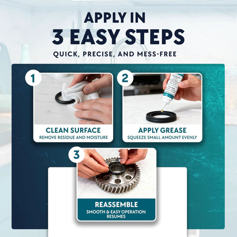 Steps to use Pro Grade Food Safe Lubricant For Kitchen Gear and Food Contact Surfaces.