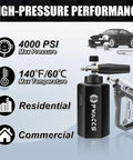 Foam Cannon For Car Wash Kit With One Quarter Inch Quick Connector And M22 Inlet 4000 PSI Short Pressure Washer Foam Gun One Point Five Liter Dense Thick Foam For Real Showroom Shine.