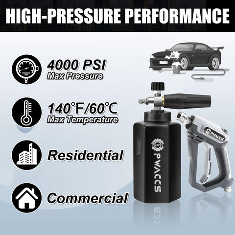 Foam Cannon For Car Wash Kit With One Quarter Inch Quick Connector And M22 Inlet 4000 PSI Short Pressure Washer Foam Gun One Point Five Liter Dense Thick Foam For Real Showroom Shine.