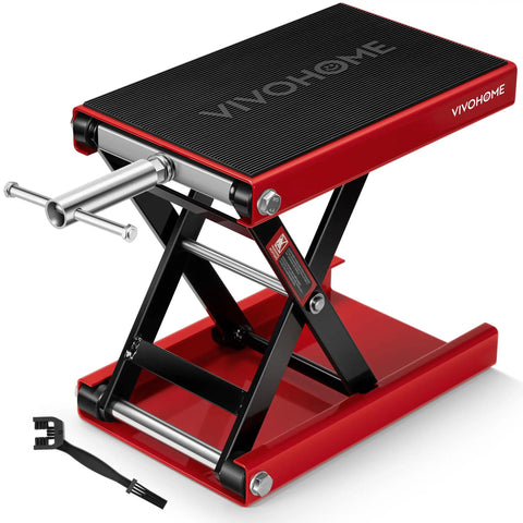 Heavy Duty 1100 Lbs Motorcycle Lift Scissor Jack With Wide Deck Height Adjustable Center Stand With Crank Steel Lift Red